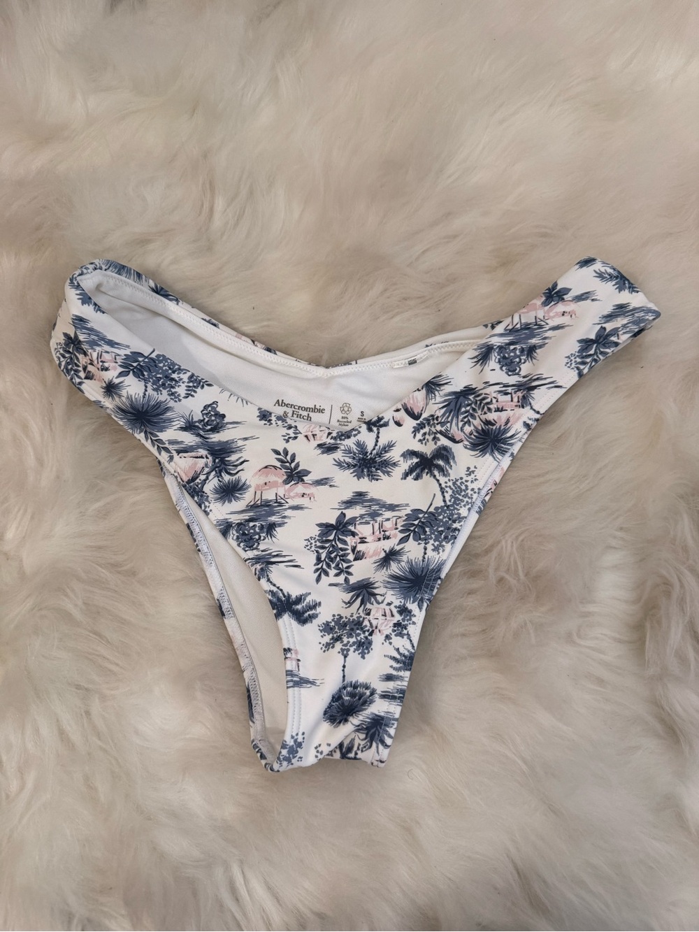 Abercrombie & Fitch White Bikini Bottoms with Navy & Blush Tropical Print
